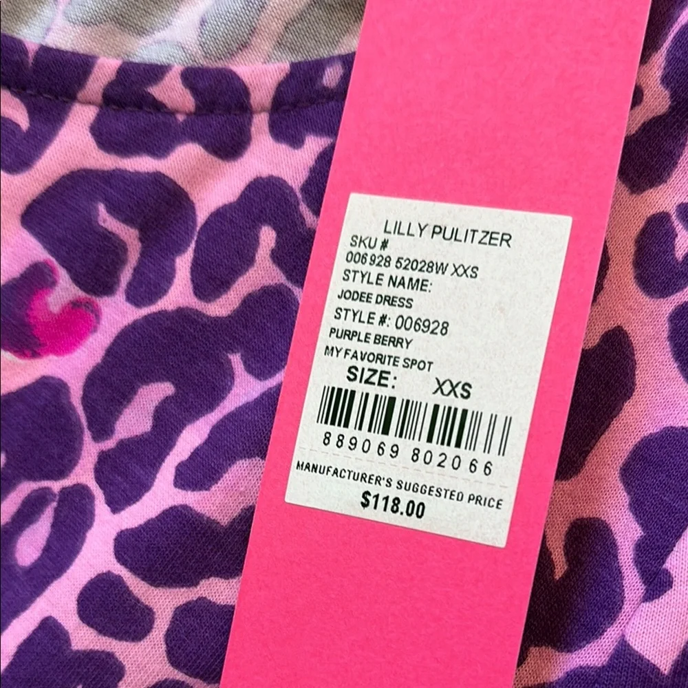 Lilly Pulitzer Jodee Swing Purple and White Puff Sleeve Sundress Leopard Print - Picture 3 of 8